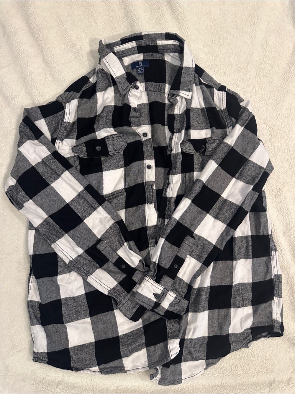 George Black and White Buffalo Plaid Button-Down flannel Shirt